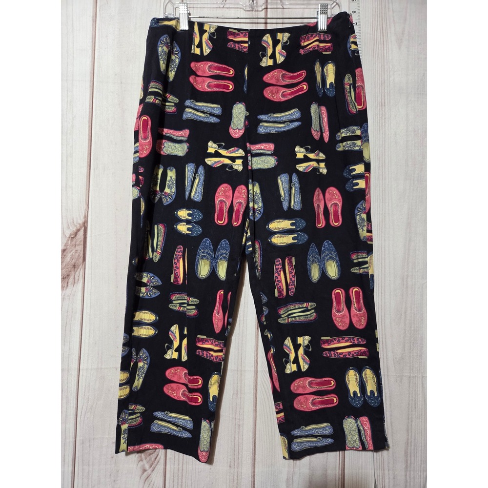 Shoe Print Pants Ladies 12‎ Petite Pattern Black Colorful Casual Trousers Capri